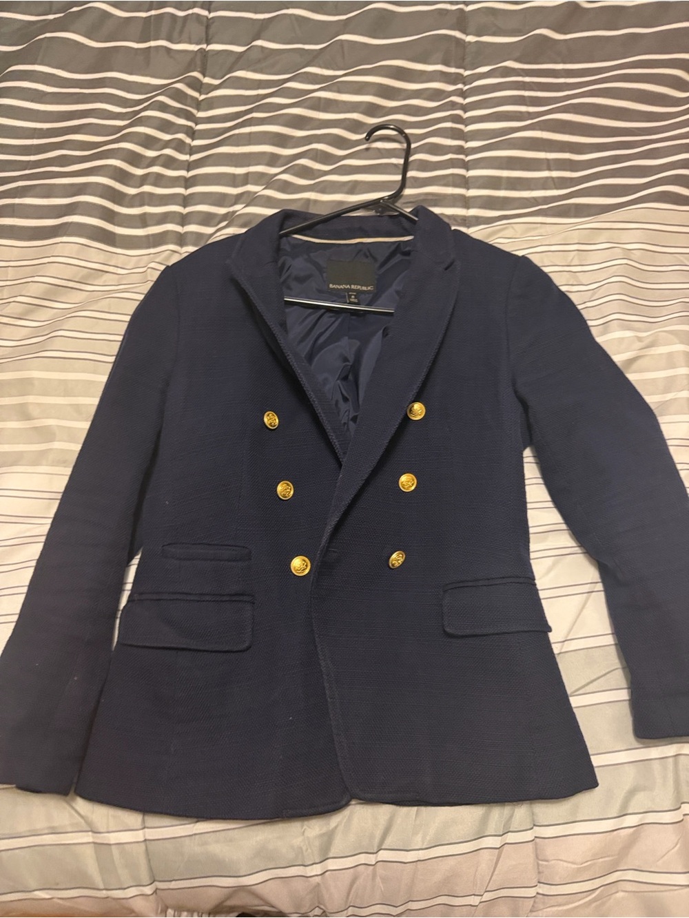 Banana Republic Navy Double-Breasted Blazer with Gold Buttons